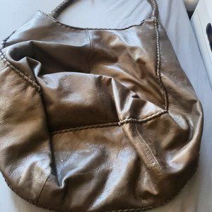 Margot Womens green Pebbled Leather Whipstitch Braided Trim Hobo Bag Purse